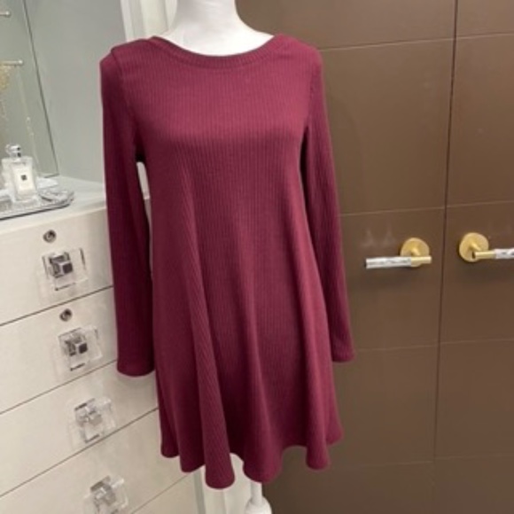 Ribbed Long Sleeve Cotton Dress - Picture 4 of 6